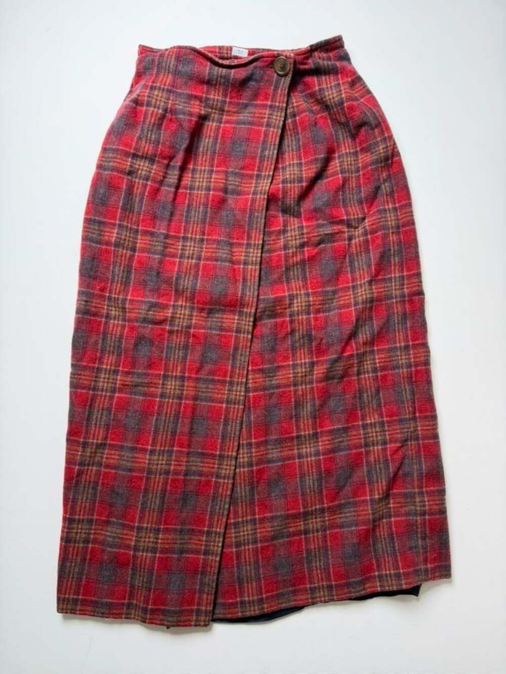 VTG Pendleton Knockabout 100% Virgin Wool Red Plaid Wrap Midi Pencil Skirt